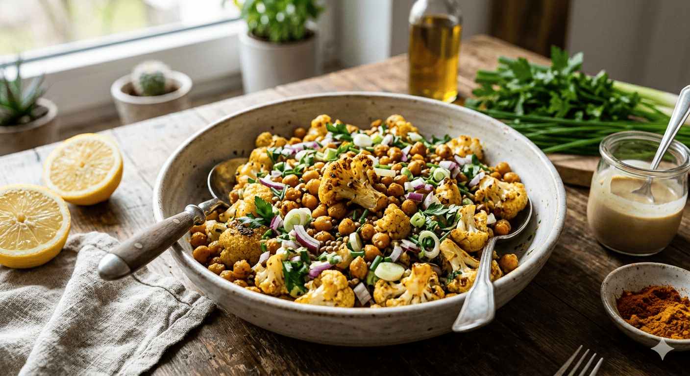 Gerösteter Blumenkohlsalat mit Kichererbsen