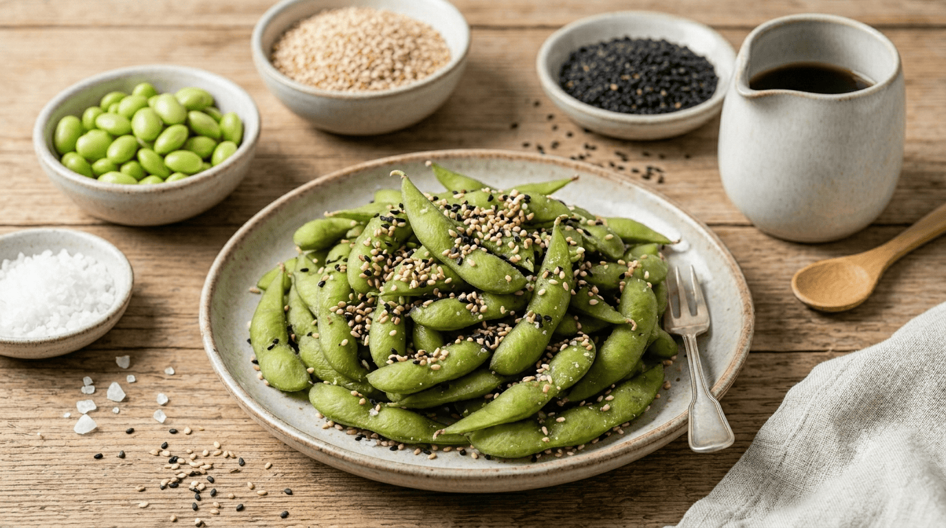 Edamame mit Sesam und Meersalz