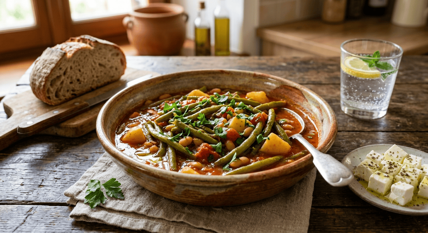 Fasolakia – Fisolen mit Erdäpfeln und Paradeisern