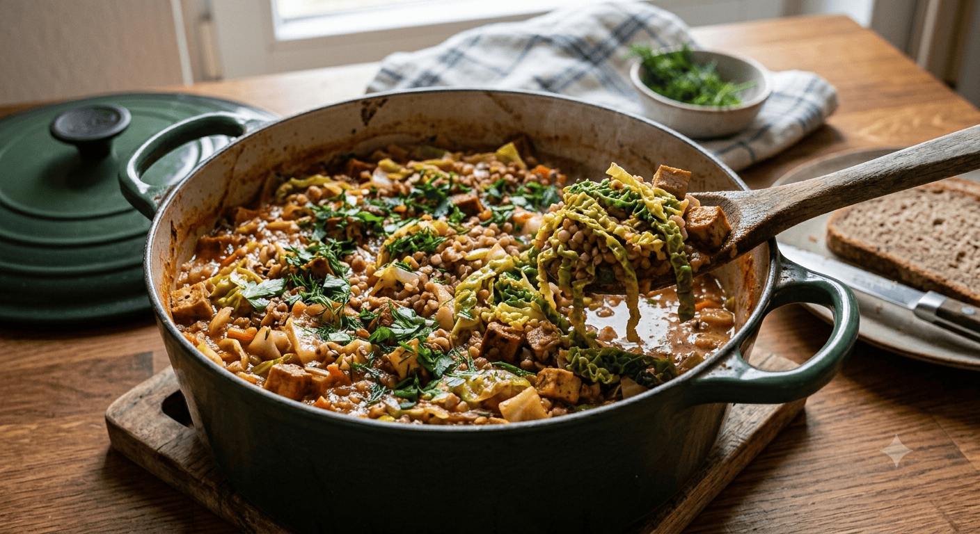 Faule Krautwickel mit Buchweizen und Räuchertofu