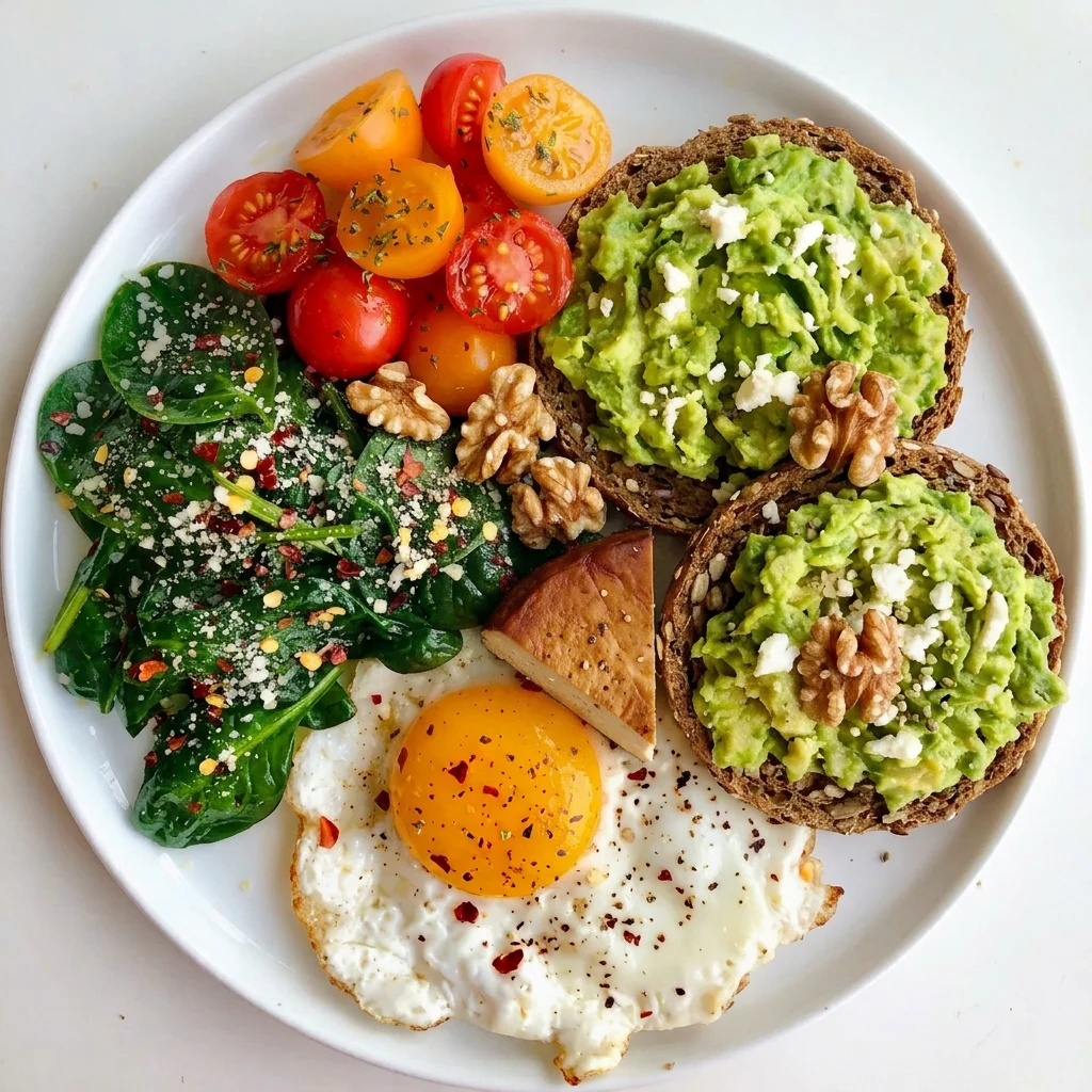 Das ausgewogene Frühstück: zur Hälfte Gemüse und Obst, je ein Viertel Vollkorn und Protein