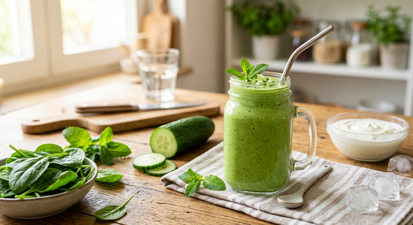 Grüner Skyr-Smoothie mit Spinat und Gurke