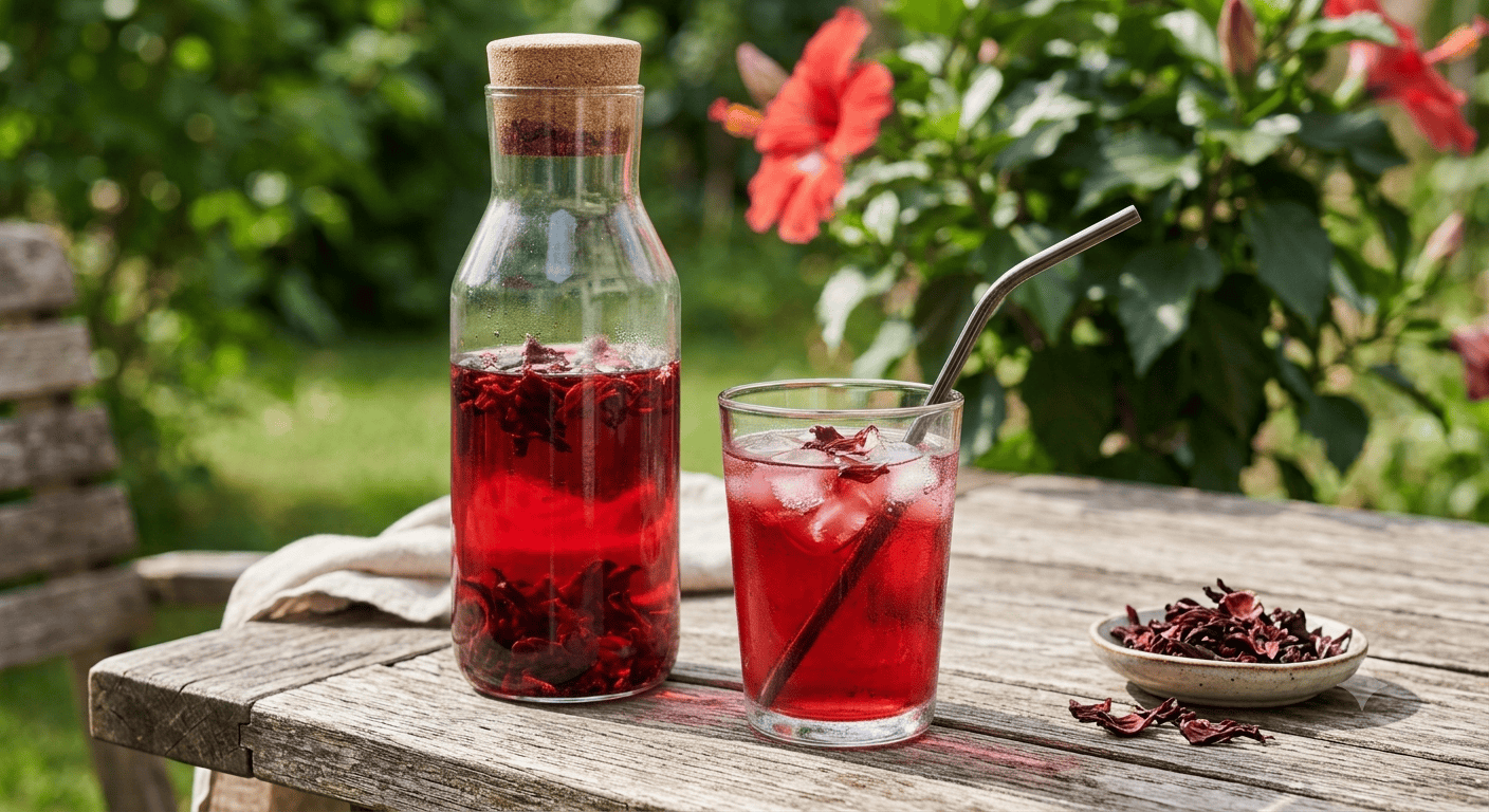 Hibiskustee, kalt aufgegossen