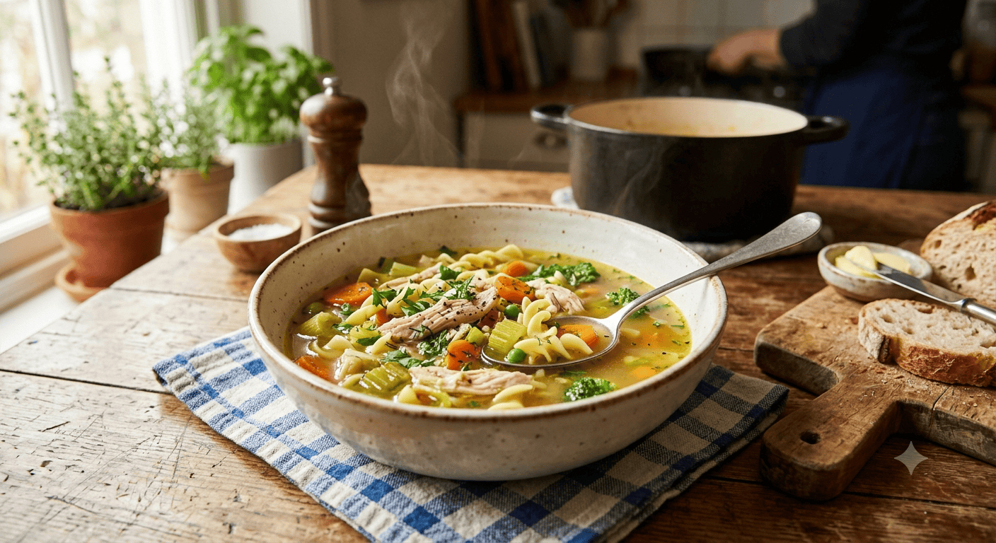 Hühnersuppe mit Gemüse und Nudeln