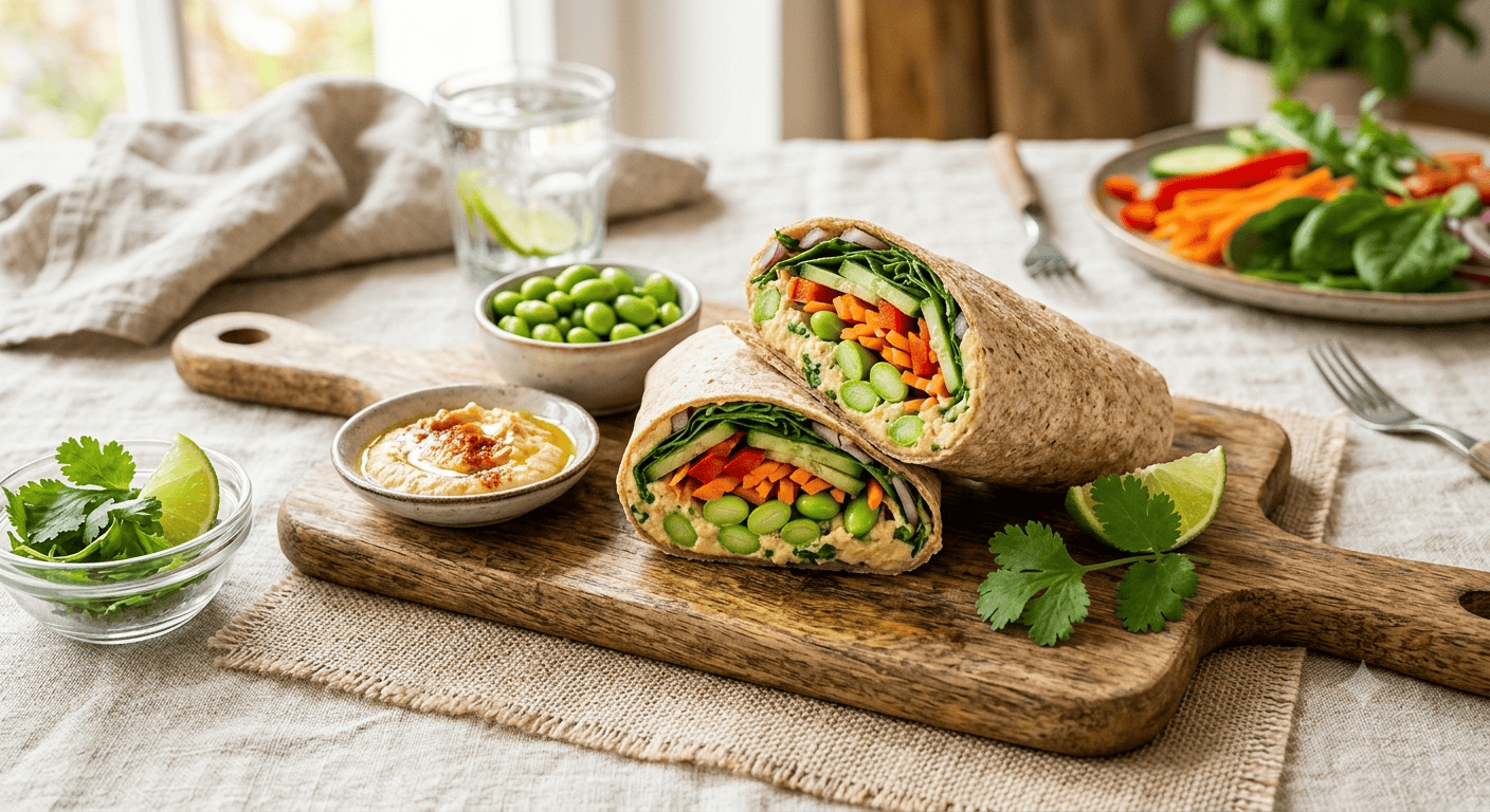 Hummus-Gemüse-Wrap mit Edamame