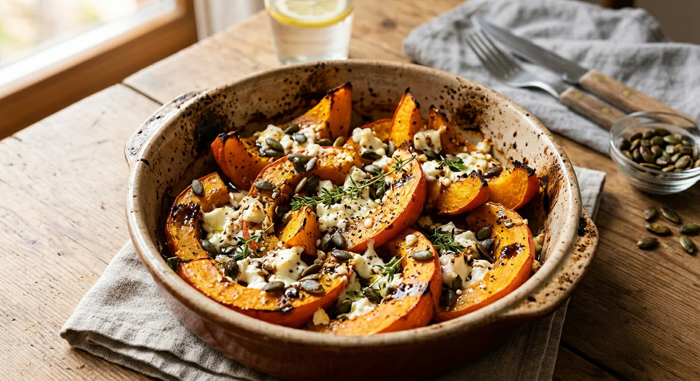 Ofenkürbis mit Feta und Kürbiskernen