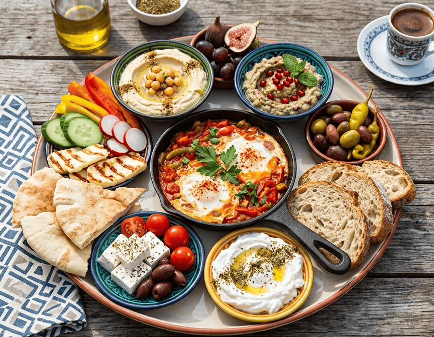 Mediterrane Frühstücksplatte (Mezze)