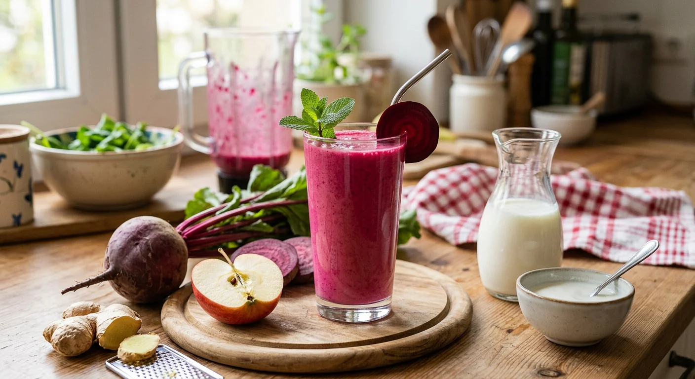 Rote-Rübe-Smoothie mit Apfel, Ingwer und Kefir