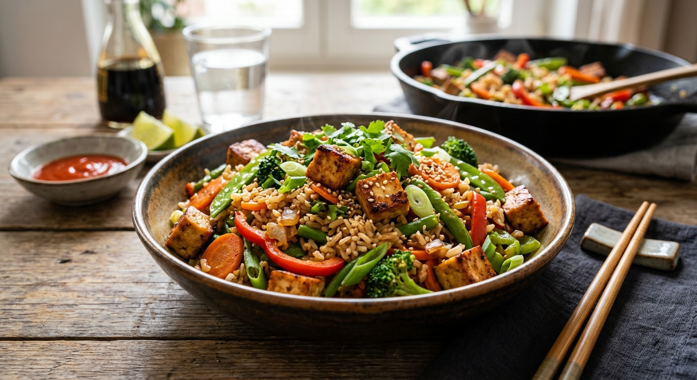 Tofu-Gemüse-Reispfanne