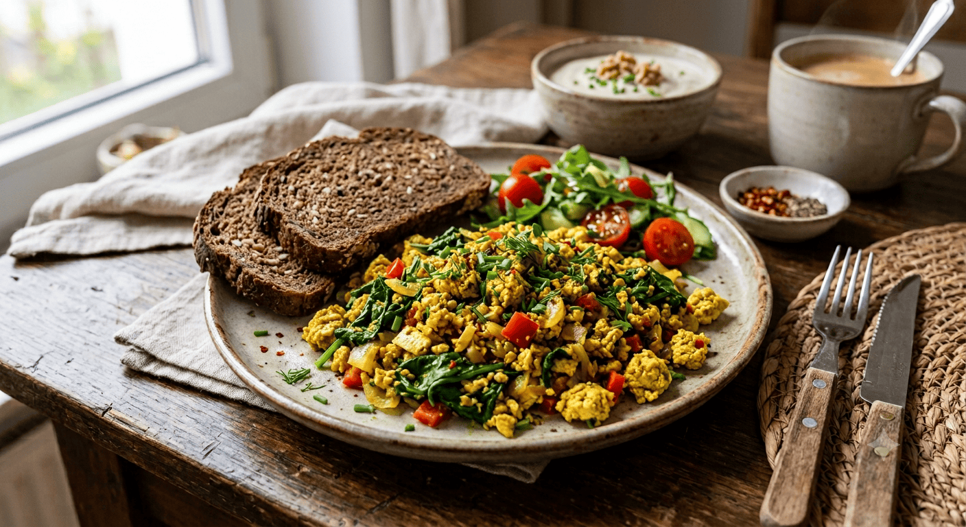 Tofu-Scramble mit Spinat